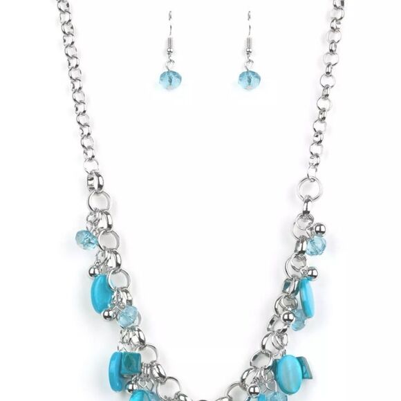 Paparazzi I Want To Sea The World Necklace and Earrings Set Womens Jewelry Blue - Picture 4 of 6